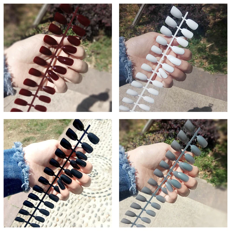 Длинные Короткие гвозди на шпильках накладные ногти 24 шт./компл. красные белые