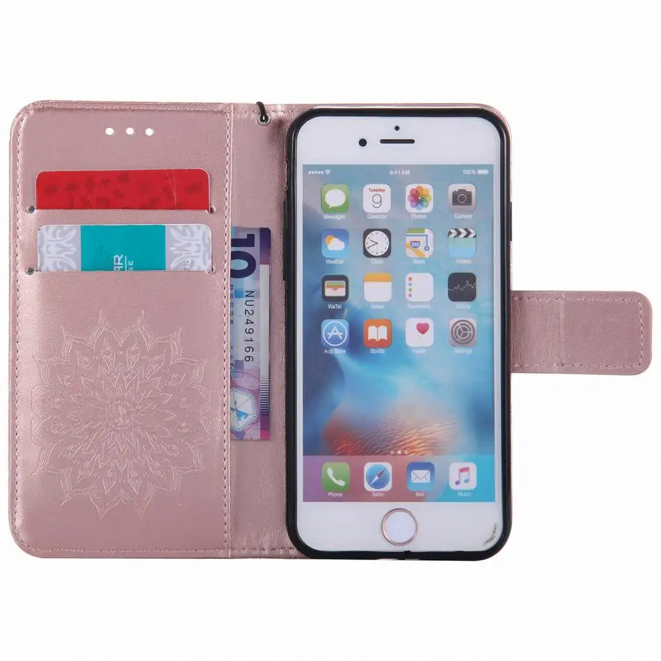 Кожаные чехлы-книжки с цветами для iPhone X, XR, XS, 11 Pro Max, 8, 7 Plus, 5S, 6 S, Touch 5, 6, однотонная цветная крышка, мандала, сумка для телефона DP23Z