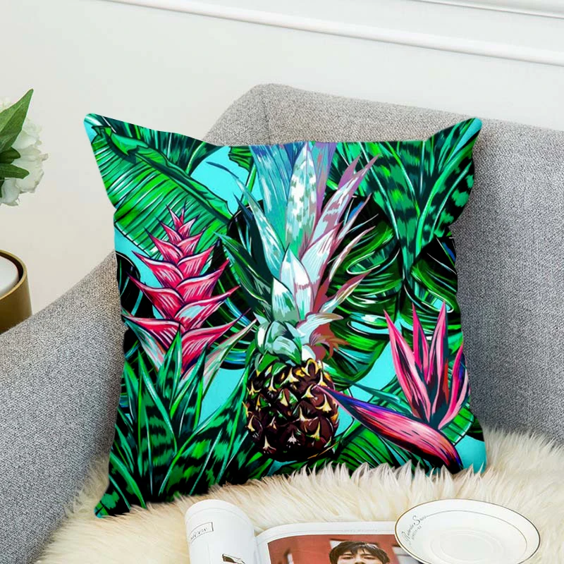 

Tropical Plants Pillow Case Polyester Decorative Pillowcases Green Leaves Throw Pillow Cover Square Poszewki Na Poduszki style7