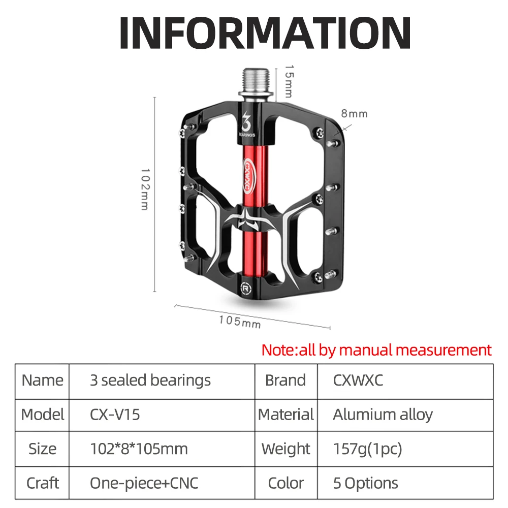 CXWXC Flat Bike Pedals MTB Road 3 Sealed Bearings Bicycle Pedals Mountain Bike Pedals Wide Platform  Accessories Part