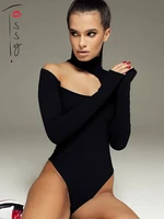 tossy turtle neck one shoulder sexy bodysuits women black backless jumpsuit bodycon basic long sleeve t shirt clubwear 2022