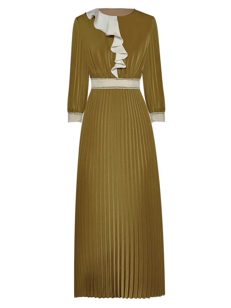 

PYJTRL Fashion dress Spring Women's Dress Ruffles Hollow out Waist circumference Slim Pleated Dresses