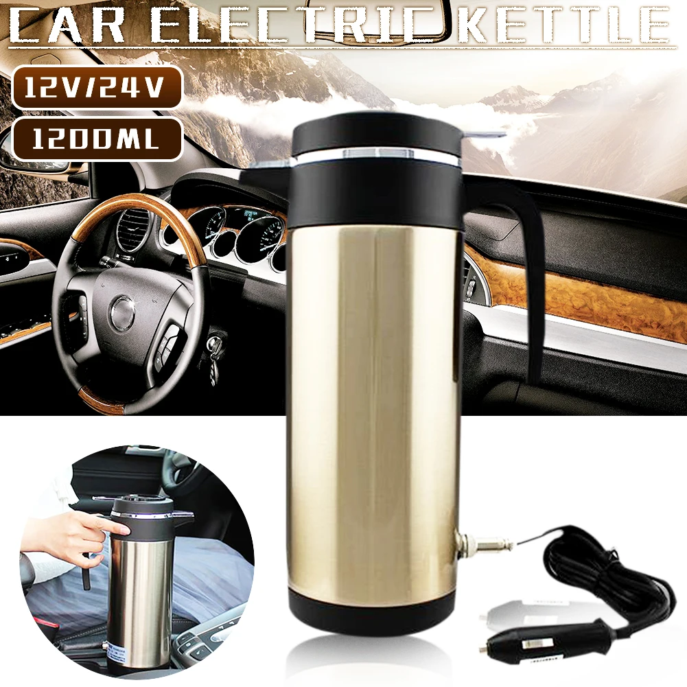 

1200ml Car Electric Kettle 12V/24V Stainless Steel Heating Kettle Mug Electric Travel Thermoses Heating Cup Kettle Coffee Heated