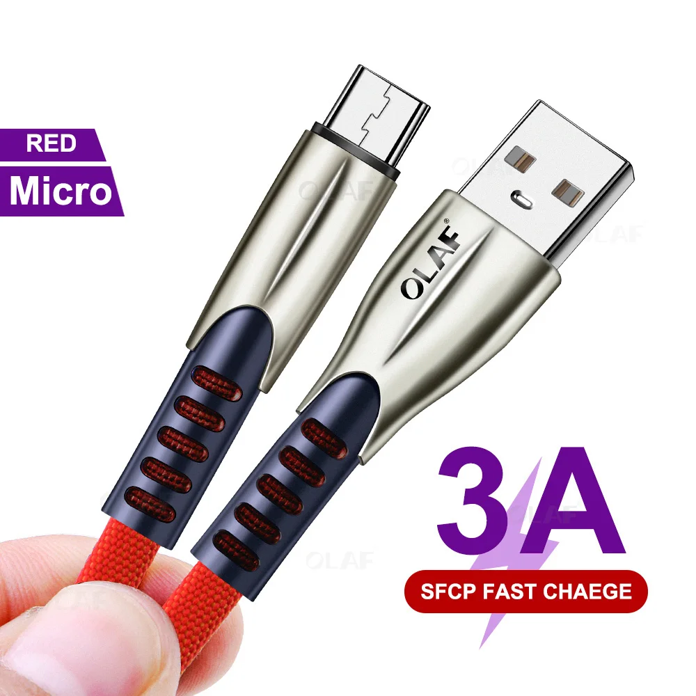 Олаф Micro USB кабель 3A шнур для быстрой зарядки данных для samsung Xiaomi Microusb Android телефон кабель для зарядки Micro USB 1 м 2 м 3 м SFCP - Цвет: Red