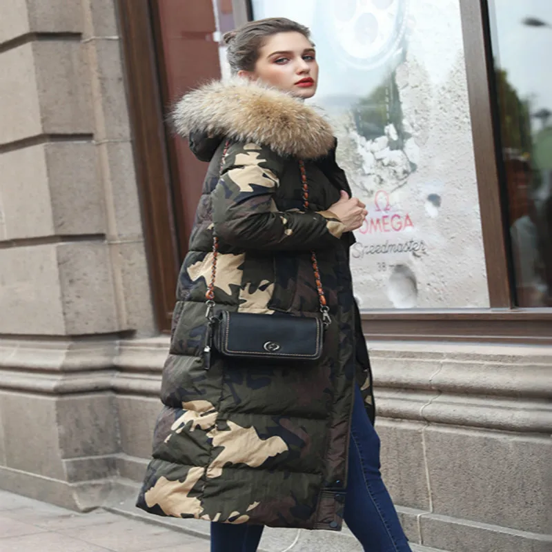 Tcyeek Winter Coat Women Clothes Streetwear X-long Duck Down Jacket Female Ladies Thick Warm Jacket+raccoon Fur Hooded 5203
