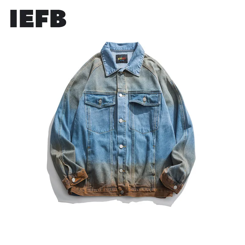 Мужская джинсовая куртка IEFB /can ship Повседневная Свободная с градиентом в стиле