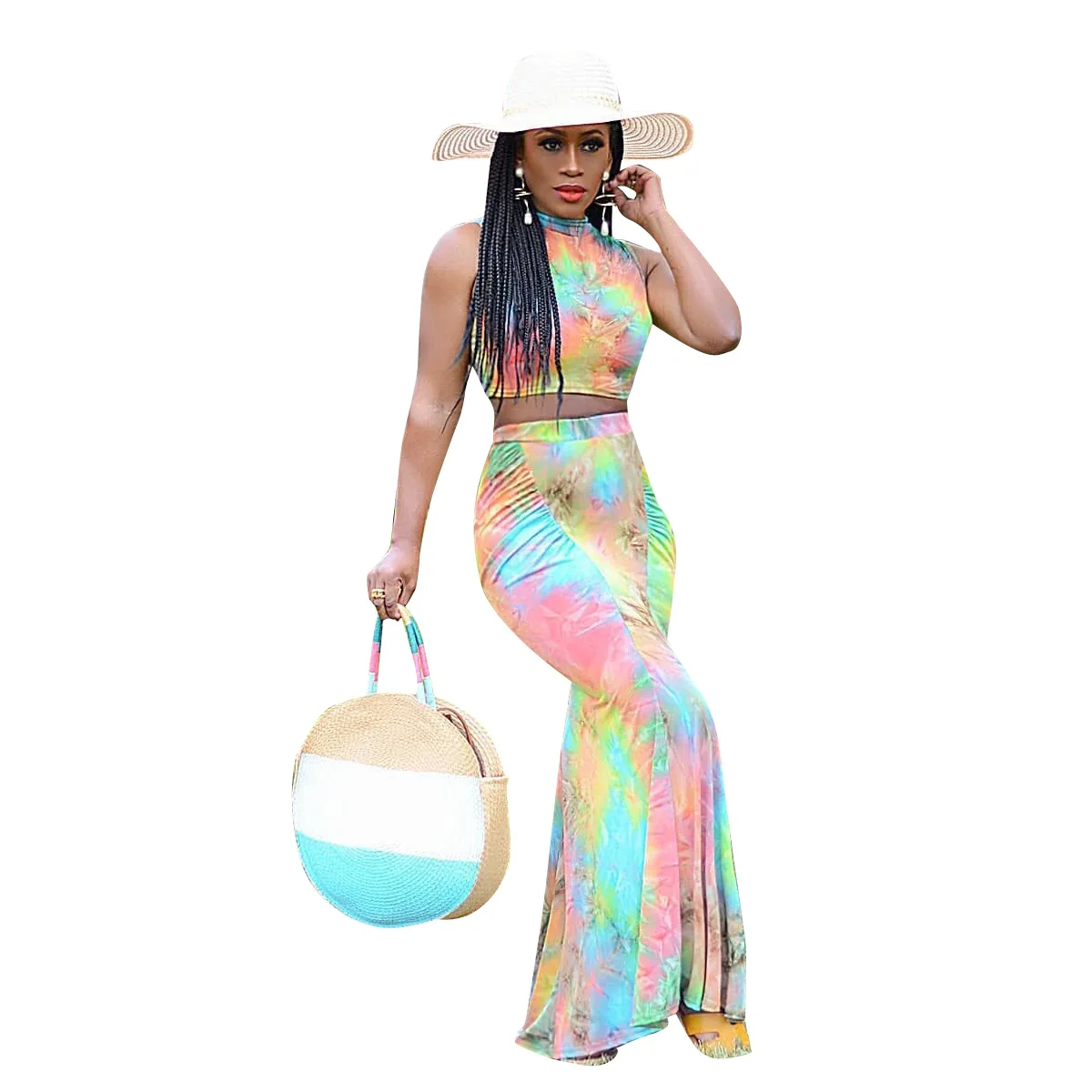 Летние Boho сексуальные топы без рукавов макси юбки Unitdy пляжные открытые женские