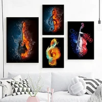 abstract water and fire musical note canvas prints posters modern street violin art pictures for living room bedroom decoration
