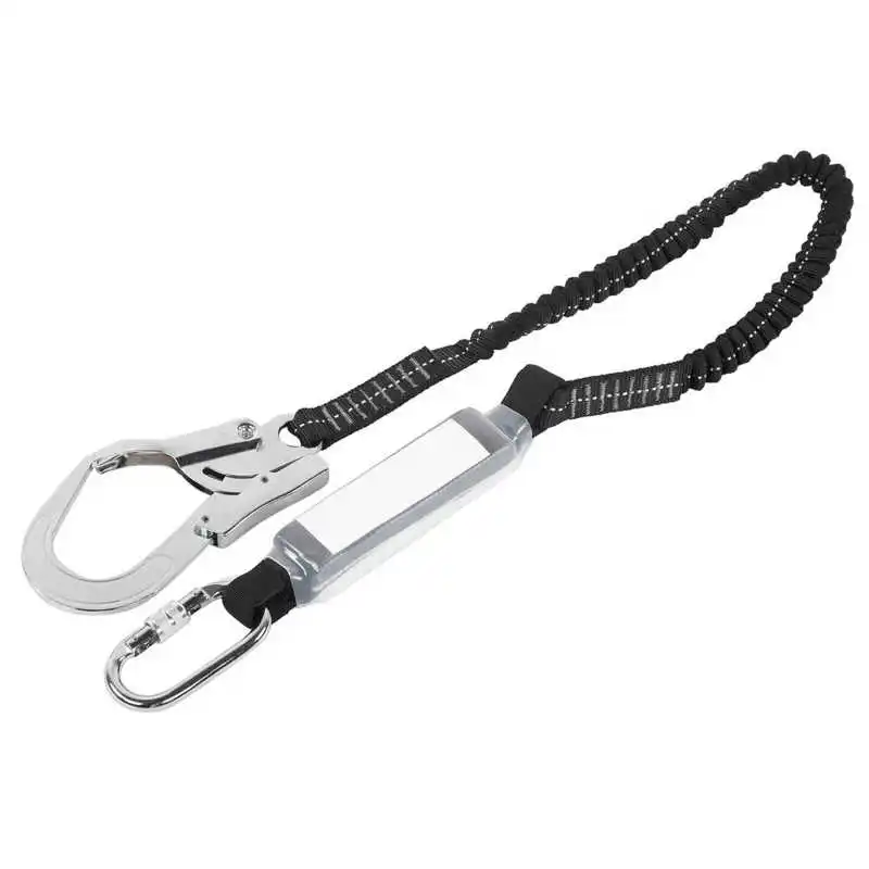 

High Altitude Protective Safety Elastic Buffer Sling Belt With Carabiner Snap Hook Aerial Work Climb Wearable Anti Fall Off Rope