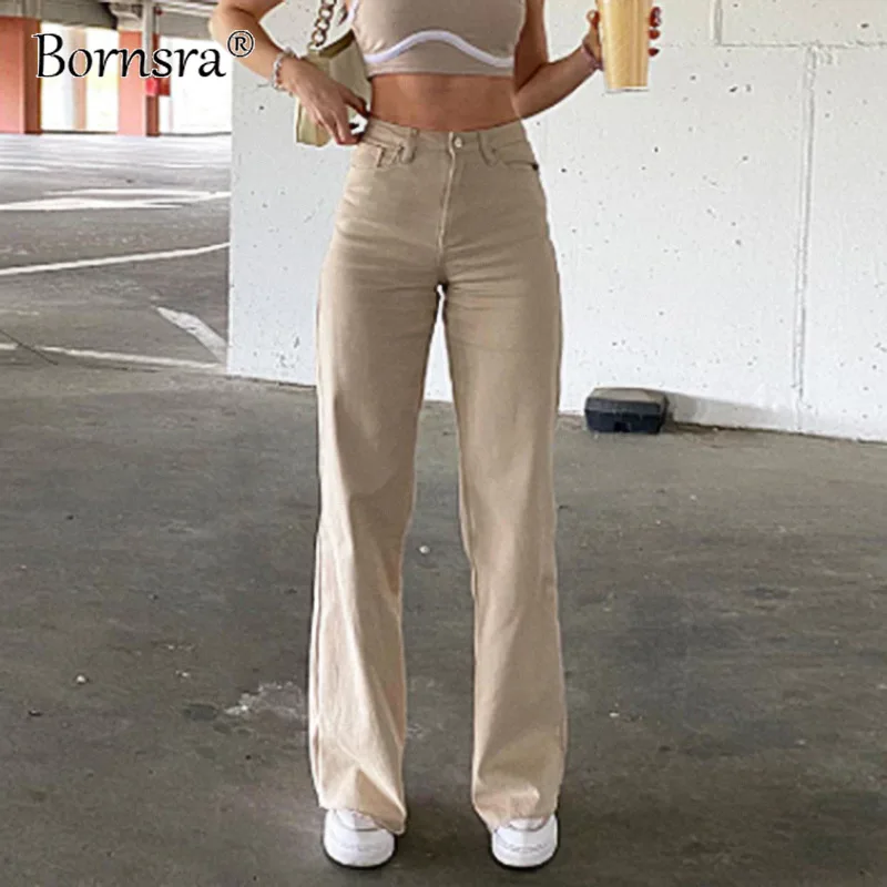 

Bornsra Women's Wear 2021 Ins Hot Girl Style High-waisted Denim Flared Pants Full Length Fake Zippers Jeans for Women Denim
