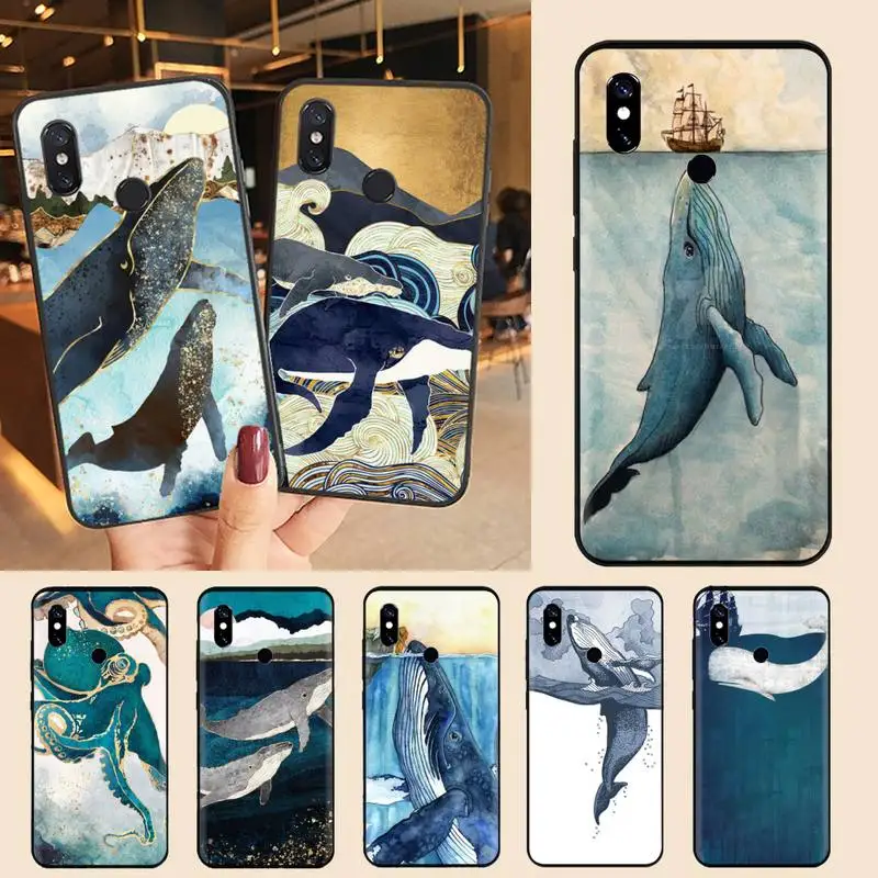 

Whale octopus art golden Phone Case For Xiaomi Redmi note 7 8 9 11 t s 10 A pro lite funda shell coque cover