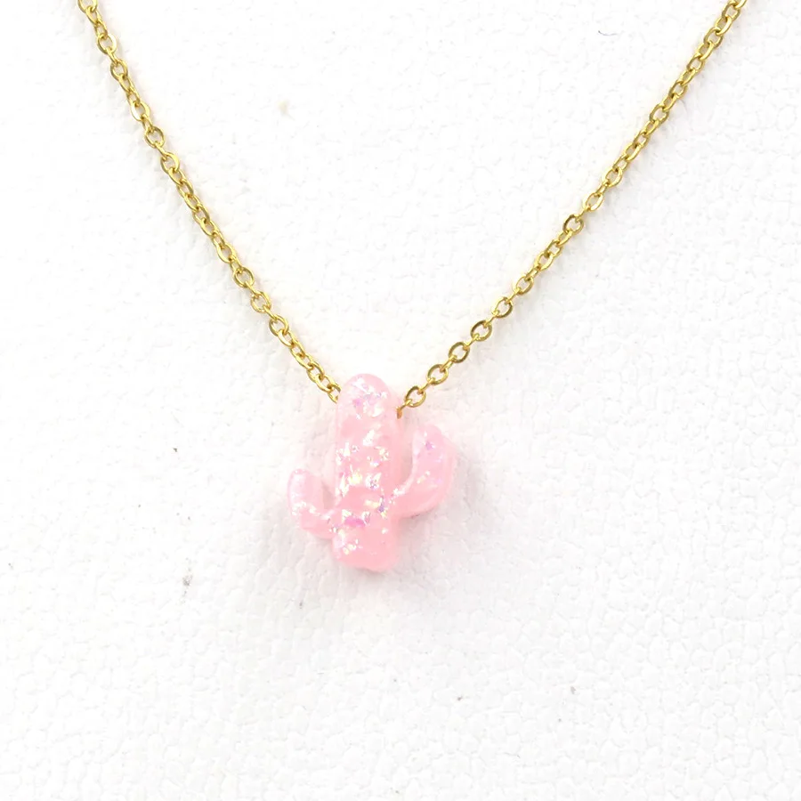 Цепочка Из Нержавеющей Стали с кулоном в виде цветного кактуса из синтетического