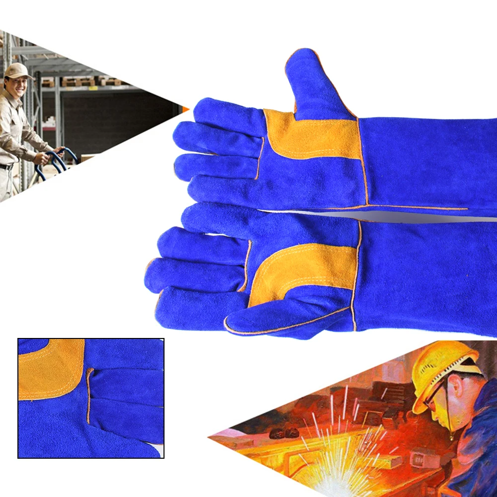 Перчатки для сварки кожаные жаропрочные варежки камина духовки гриля барбекю