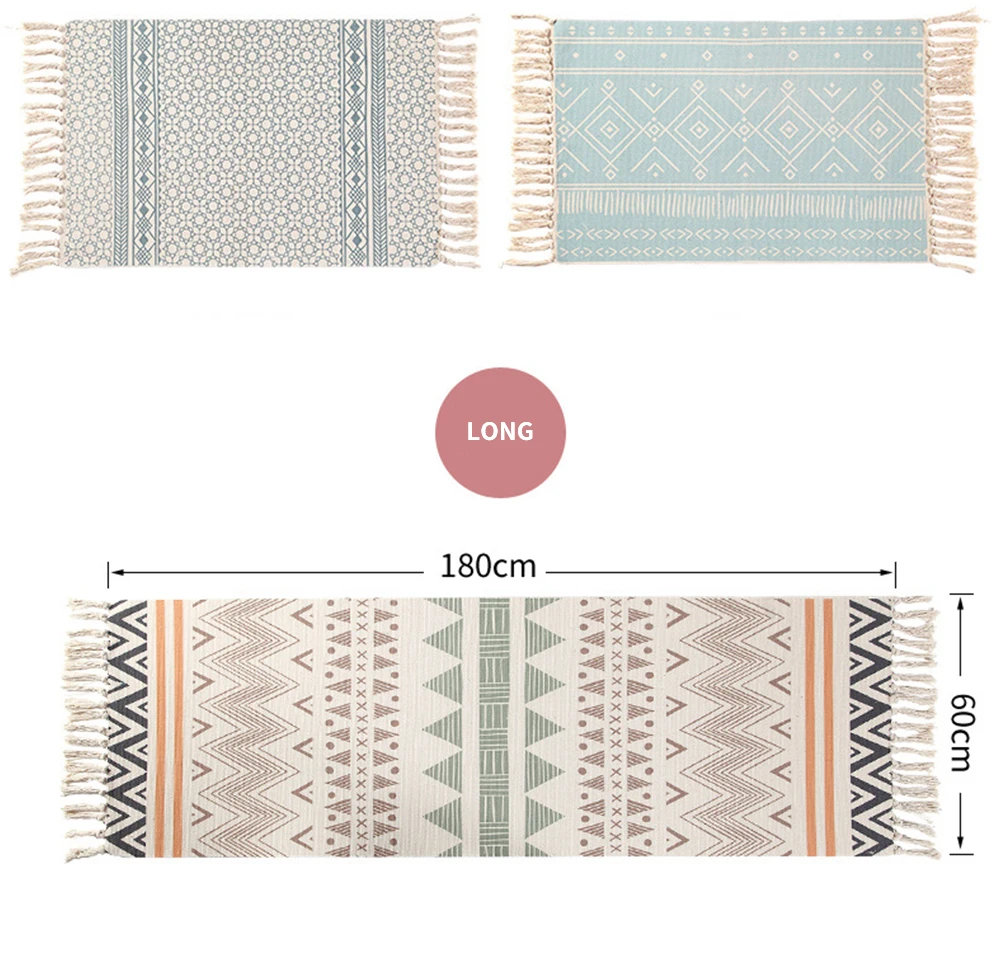 Ретро-ковер из хлопка и льна в богемном стиле ручной работы геометрический