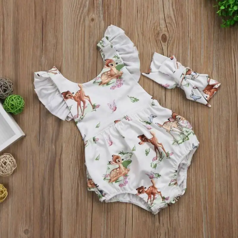 

Fashion 2018 Newborn Toddler Infant Baby Girls Deer Ruffles Romper Jumpsuit Clothes Outfits