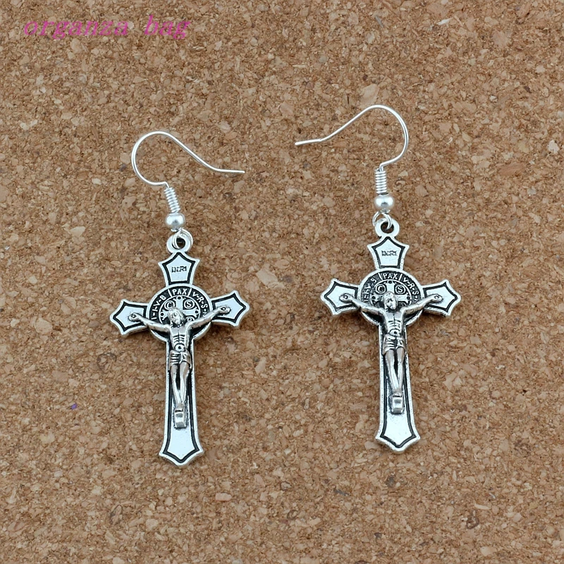Zinc Alloy Saint Benedict Medal Jesus Christ Cross Charm Earrings Fish Ear Hook 20 pair Chandelier DIY Jewelry A-581e | Украшения и