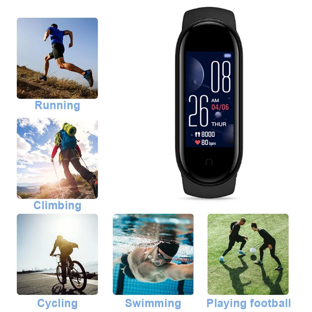M5 Smart Sport Band Heart Rate Blood Pressure Monitor Color Screen Bracelet Rechargeable Smartband | Электроника