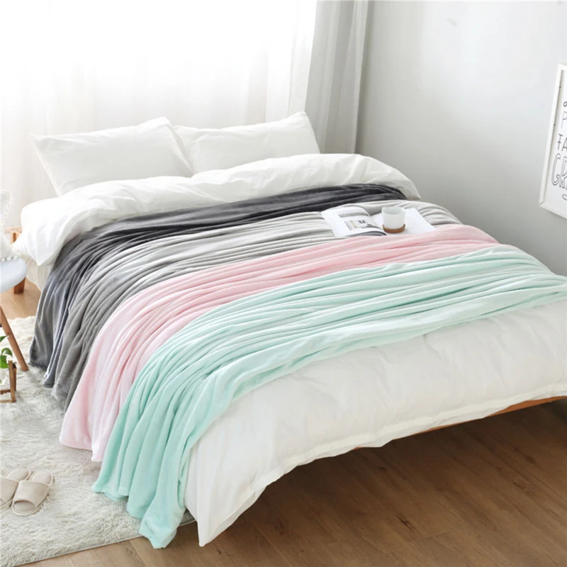 

Soft Warm Coral Fleece Flannel Blankets For Beds Faux Fur Mink Throw Solid Color Sofa Cover Bedspread Winter Plaid Blankets