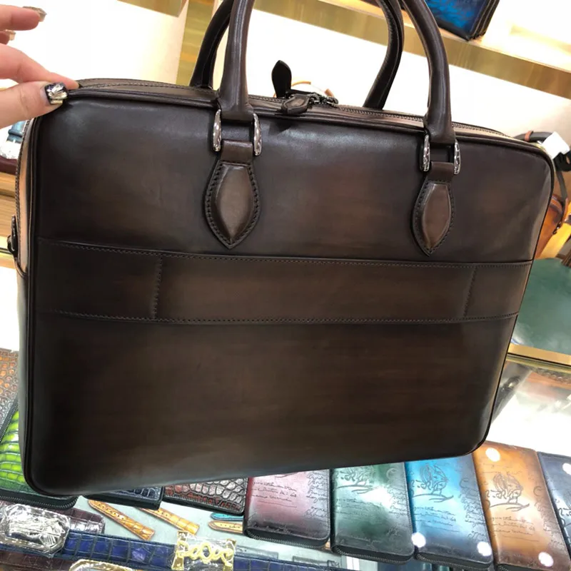 Andonaimi двухэтажные кожаный портфель офисная Сумка Деловые сумки Портфели для