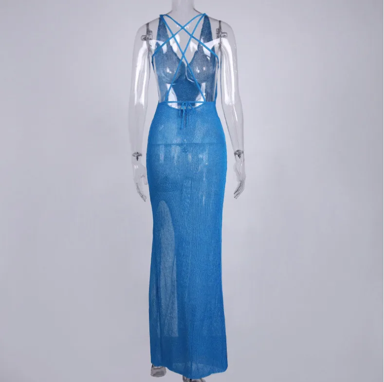 Новинка 2021 женское трикотажное платье макси привлекательный вязаный купальник с