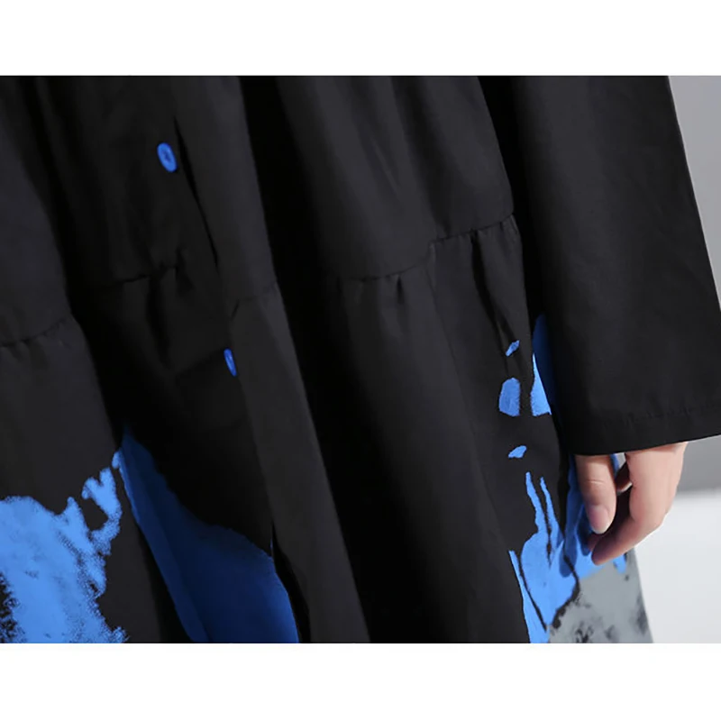 

2021 Women's Autumn New Long-sleeved Shirt Skirt Dress Female Mid-length Temperament Waist Slimming Printed Skirt W29