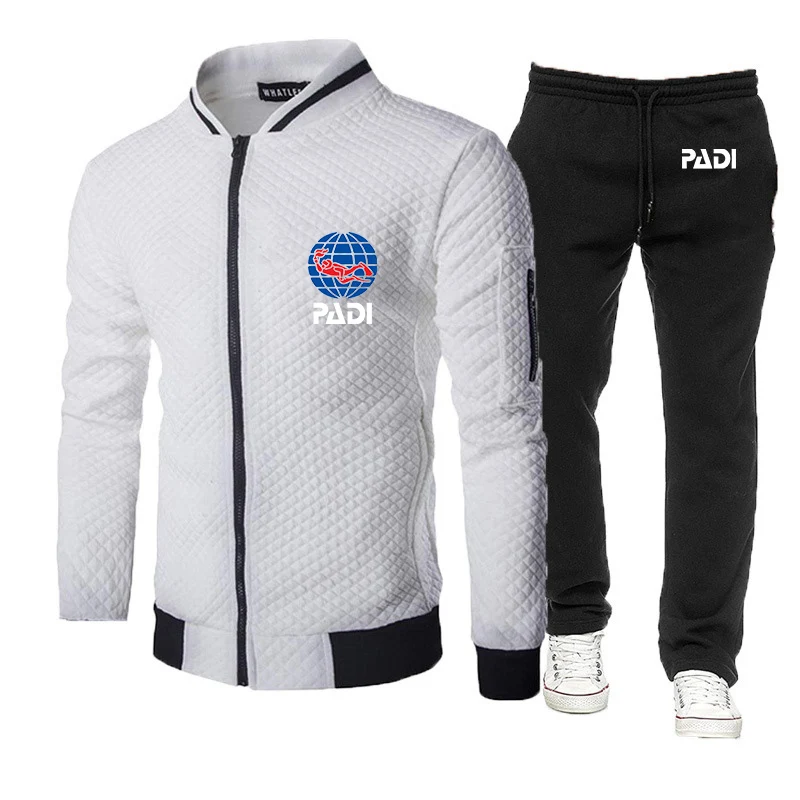

New Mens Scuba Driver Padi Print Spring Autumn 2 Pieces Fitness Tracksuit Hooded Sweatshirt+pants Pullover Hoodie Sportwear Suit