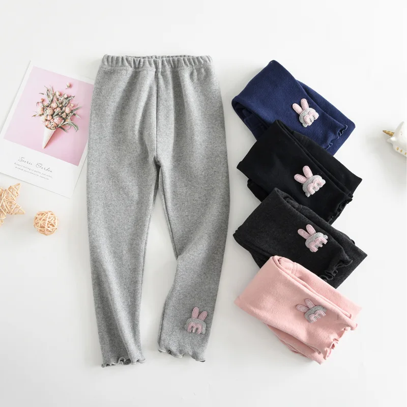 Свободные прямые штаны с кроликом для девочек леггинсы модная детская одежда