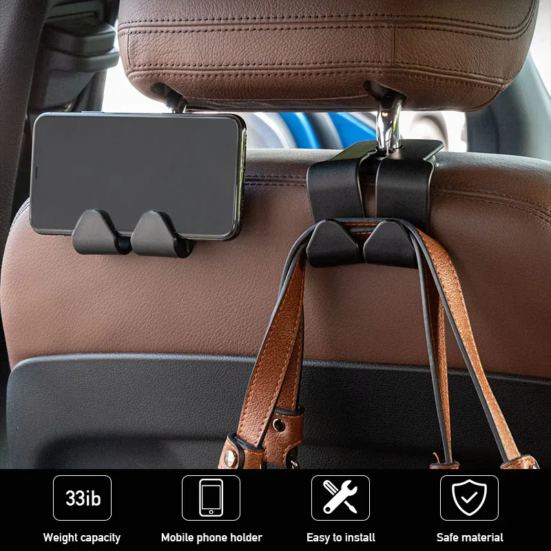 

4pcs Car Headrest Dual Hook Multifunctional Auto Back Seat Hanger Backseat Organizer Purse Handbag Cloth Phone Holder for Car