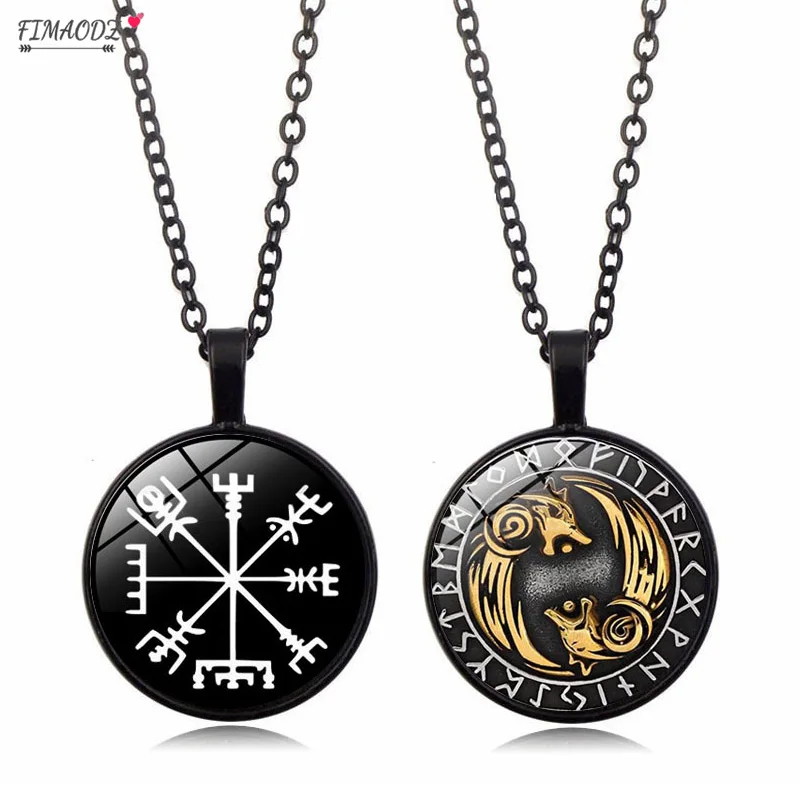 FIMAODZ в стиле норвежских викингов ожерелье-Компас серебряное черное покрытие
