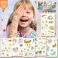2021 new golden children waterproof temporary tattoo sticker rainbow unicorn cloud crown arm facial fake tatto girl