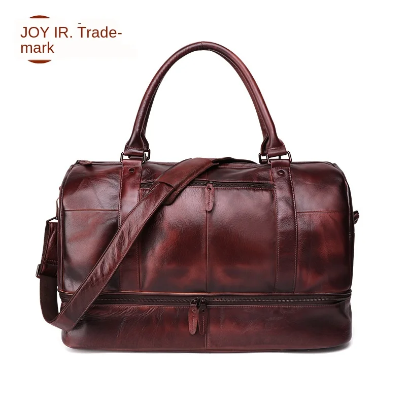 

Cross-Border Hot Leather Travel Bag Large Capacity Men's Portable Business Computer Luggage Bag Retro Double Valise
