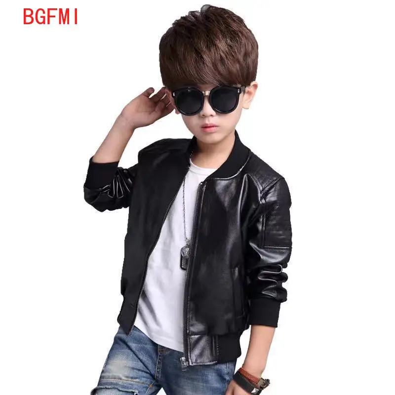 

Boy Outerwear New Spring Fall Black PU Jacket Kid Warm Simier Coat Boys Girls Soft Comfortable Outerwear 2-12 Yrs Kids Jackets