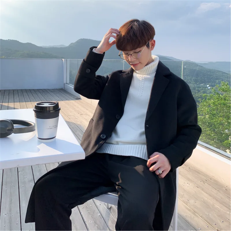 Новая зимняя мужская шерстяная куртка модная однотонная повседневная в