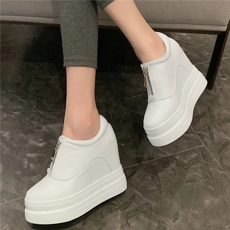 

Trainers Women Shoes Genuine Leather Wedges High Heel Ankle Boots Female Round Toe Fashion Sneakers Chunky Platform Pumps Shoes