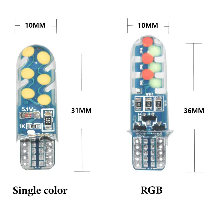Светодиодная лампа RXZ RGB T10 W5W силиконовая лампа-стробоскоп для чтения автомобиля