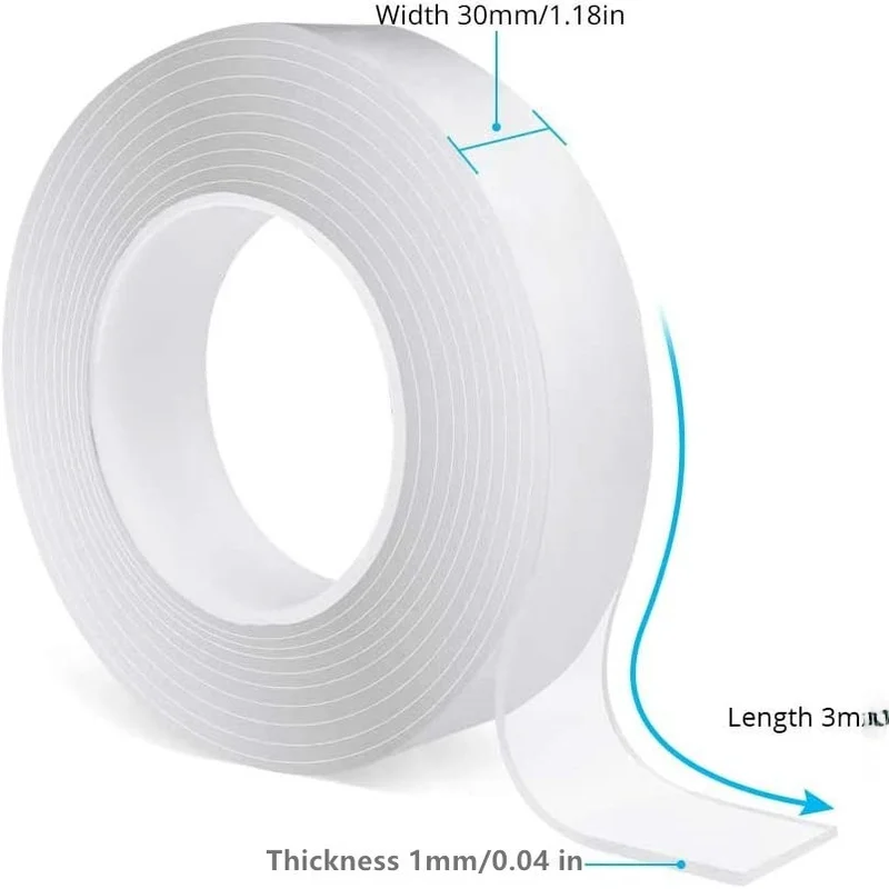 Прозрачная нано лента на липучке 1/2/3/5 м моющаяся и многоразовая Двухсторонняя