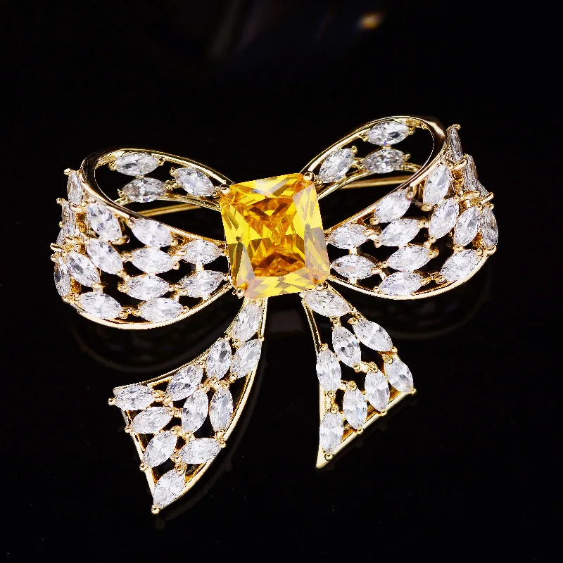 

OKILY Elegant Colorful AAA Zirconia Bow Knot Brooch Simple Copper Bowknot Sweater Pin Fashion Brooch Accessories for Women