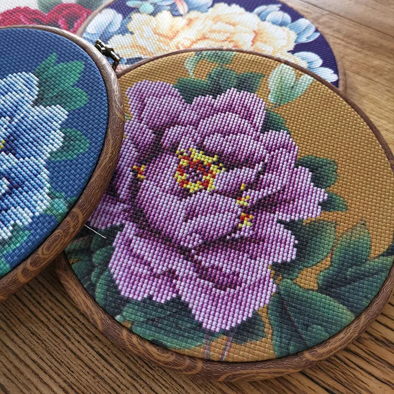Китайский цветок пиона Вышивка крестом с кольцом для начинающих DIY Набор