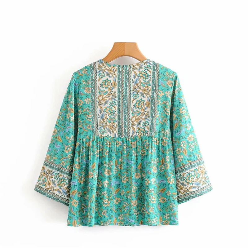 Happie шикарная женская блузка в стиле бохо с цветочным принтом и V образным вырезом