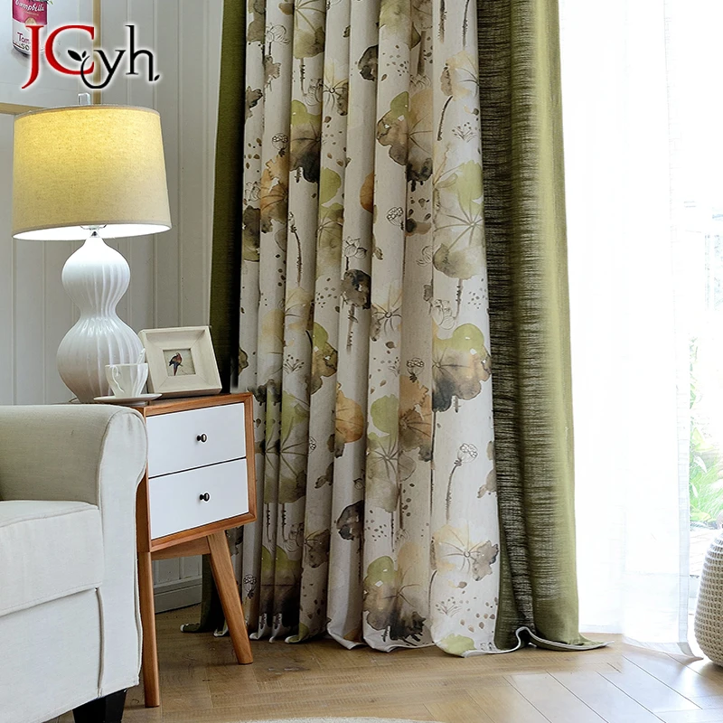

American Style Lotus Leaf Window Curtains For Living Room Decor Green Bedroom Curtains Drapes Windows Treatments Blinds 75%