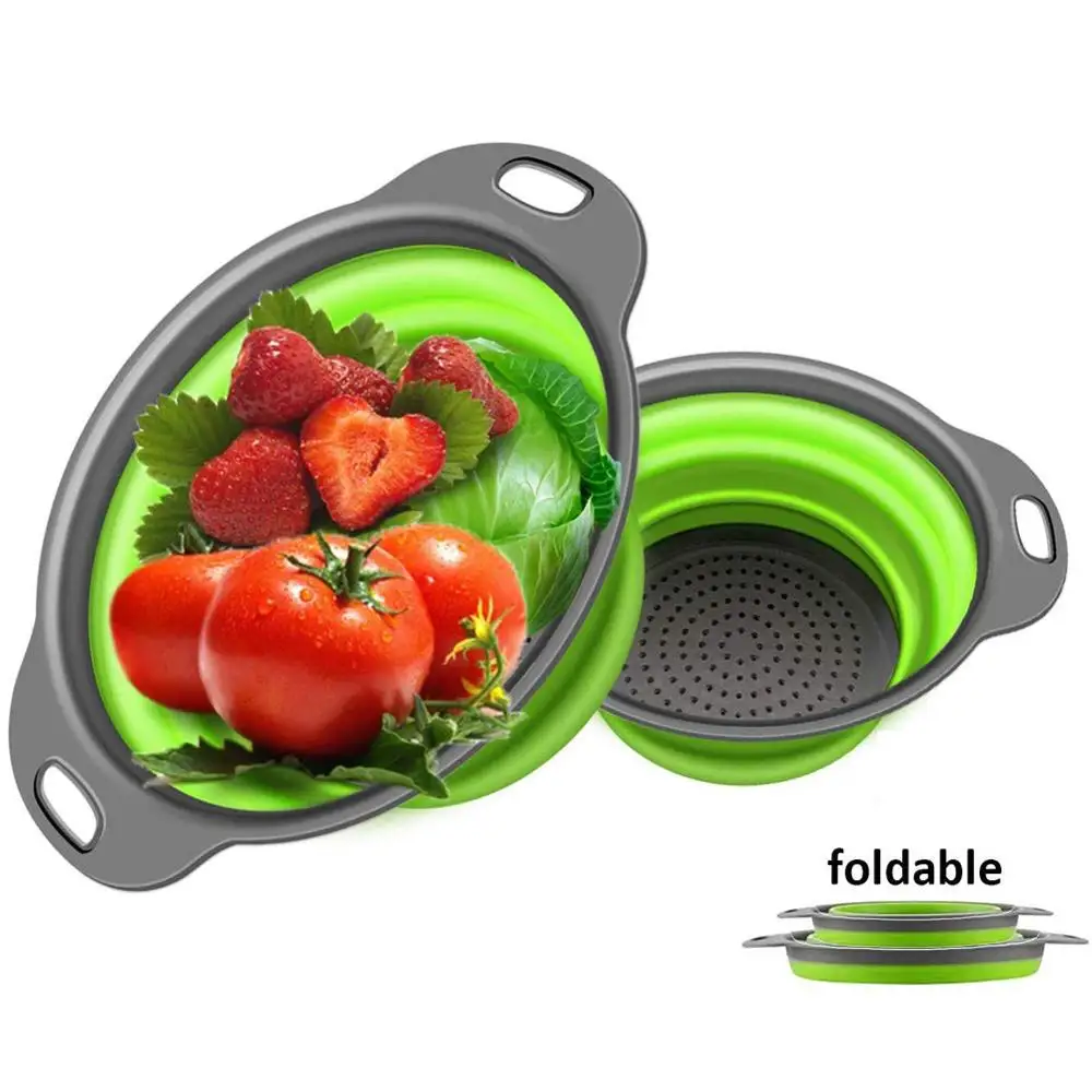 Кухонный складной дуршлаг силиконовый фильтр для еды воды корзина с ручками над