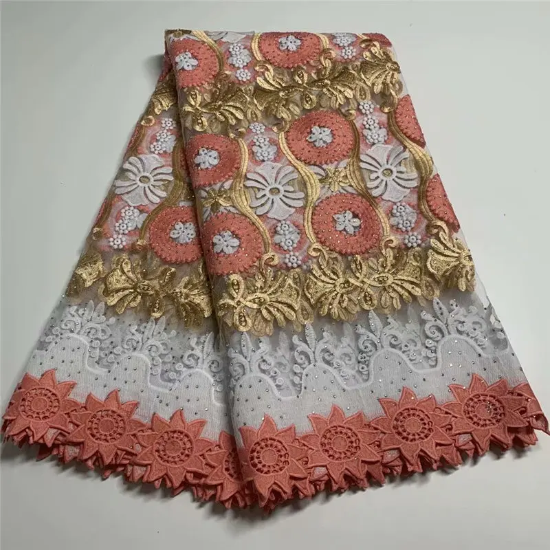 

African Lace Fabric Embroidered Stones Latest African Cord Guipure Lace 2021 High Quality Nigerian Net Lace Fabric For Women