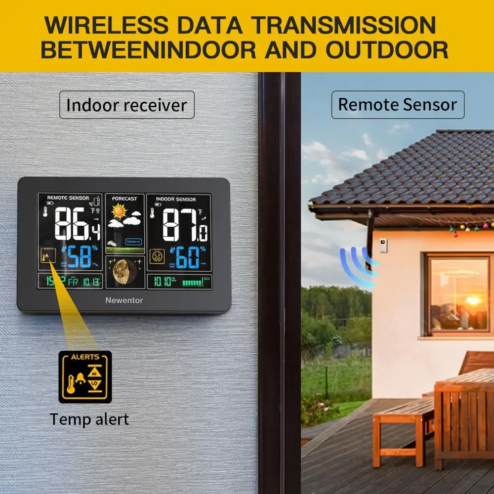 newentor q3 weather station wireless indoor outdoor sensor with alarm clock digital weather forecast professional free global shipping