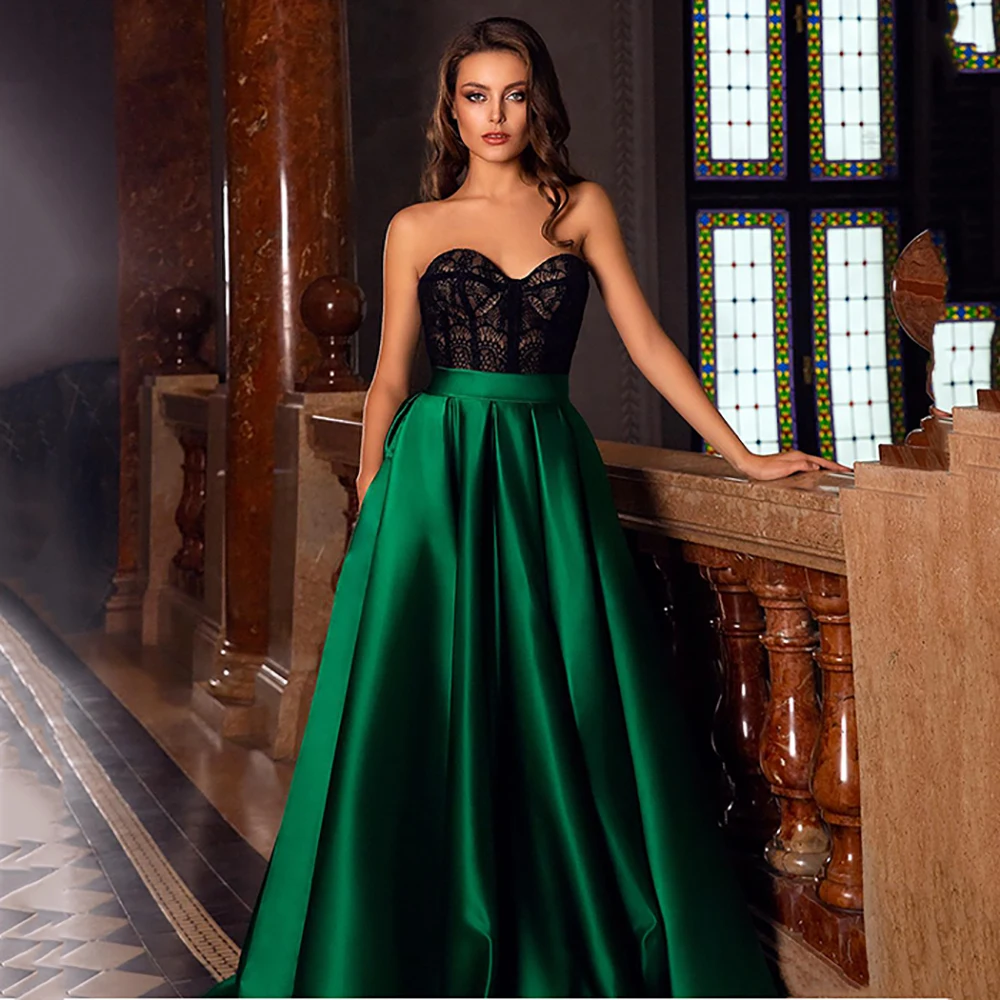 

Elegant Soft Satin Prom Dresses Party Sweetheart Lace Embroidery Formal Evening Gowns with High Side Split A Line Dresses