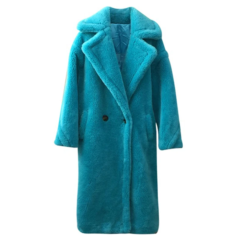 Winter Coat Women 2019 Slim Casual Elegant Spliced Medium Long Outwear Female Vintage Warm Thick Lamb Faux Fur Plush -85 | Женская