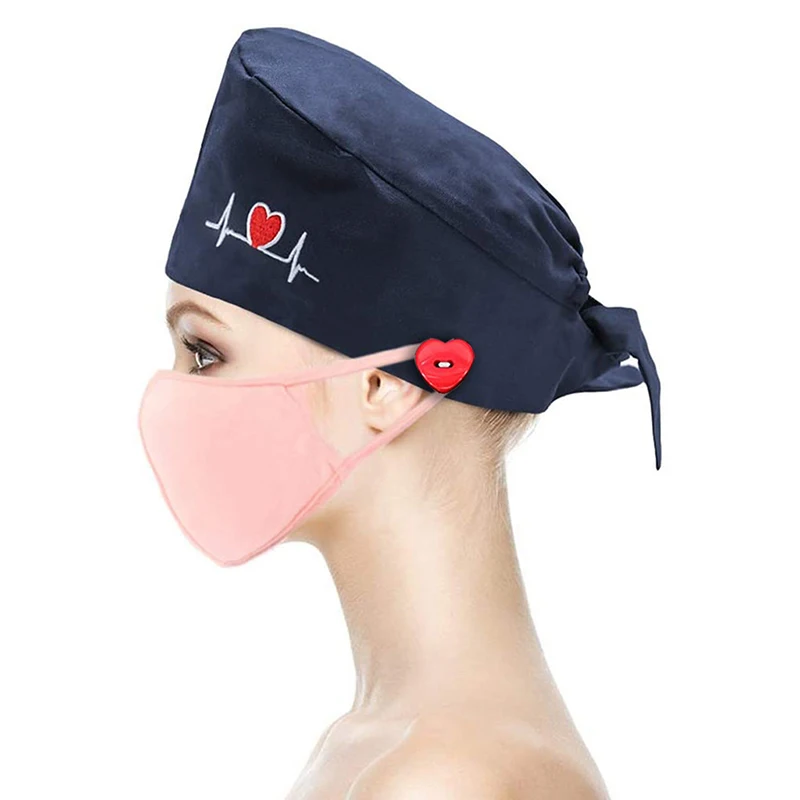 

Women Scrubs Caps With Button Ultra-Thin Breathable Cartoon Printed Adjustable Hats Reuseable Bouffant Caps Hats Accessories