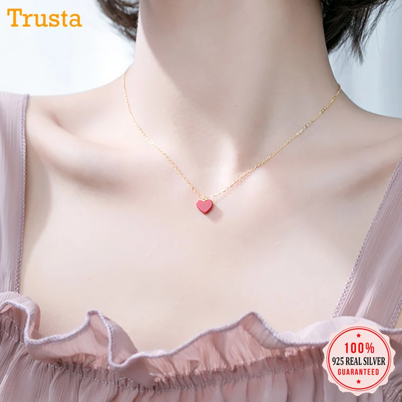 Trusta, 925 пробы, серебряная цепочка, ожерелье, ювелирное изделие, красная сосна, камень, сердце, подвеска, милый подарок для девушек, девушек, подростков, DS1372