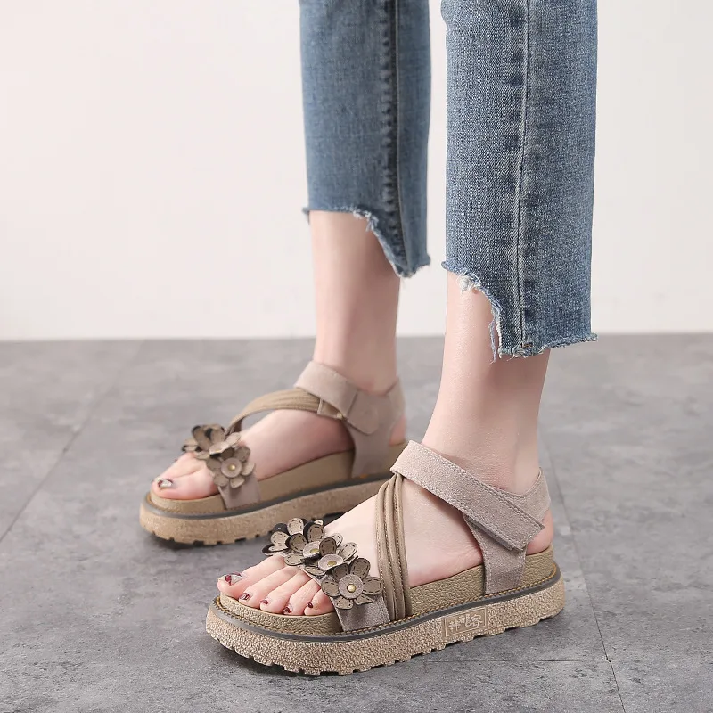 

SNURULAN Cow suede platform sandals 2020 flowers open toe slide sandals ladies summer vacation beach slippers female fashion