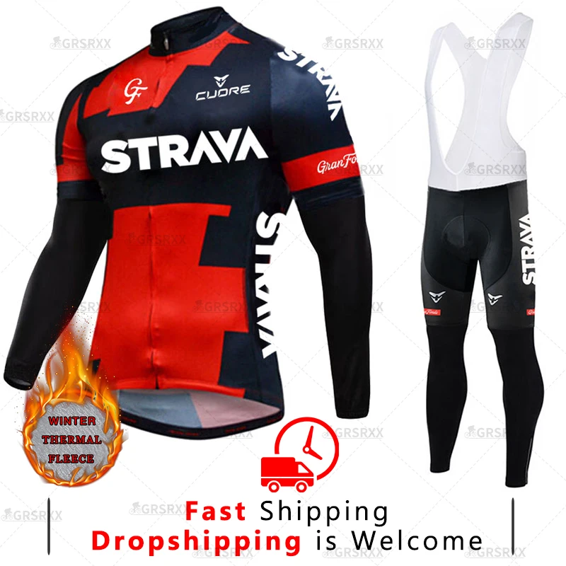 

STRAVA зимний велосипедный комплект велосипедная команда 2021 термальная флисовая спортивная одежда с длинным рукавом Осенний гоночный Профес...