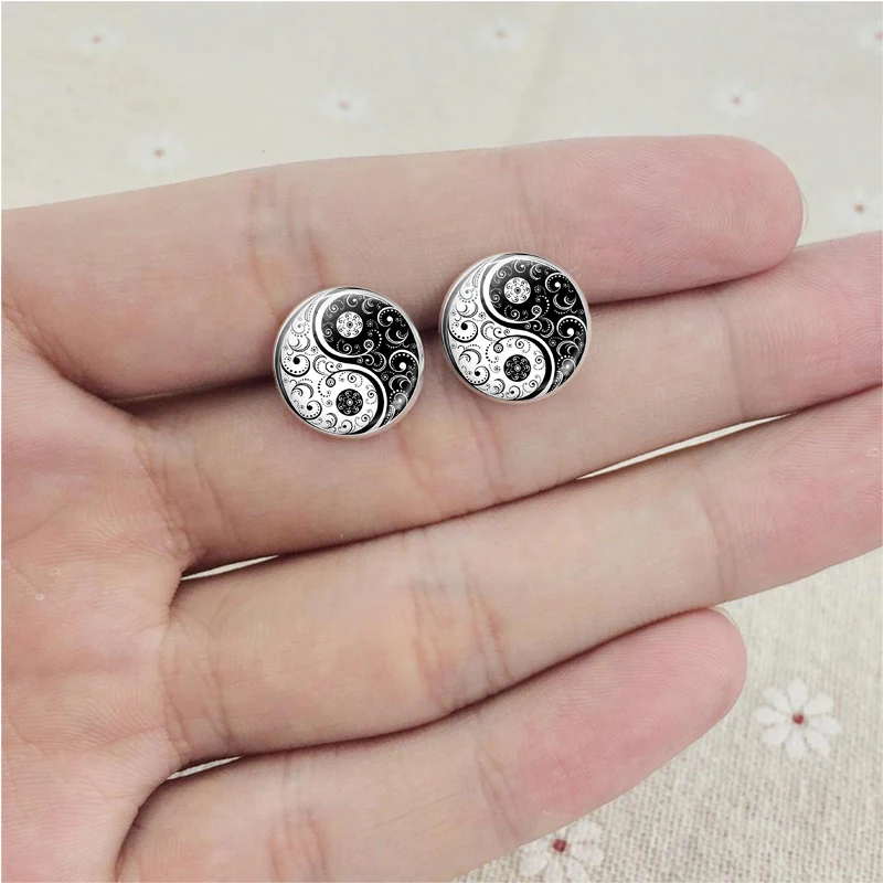 Женские серьги гвоздики с кабошоном 12 мм|Серьги-гвоздики| |